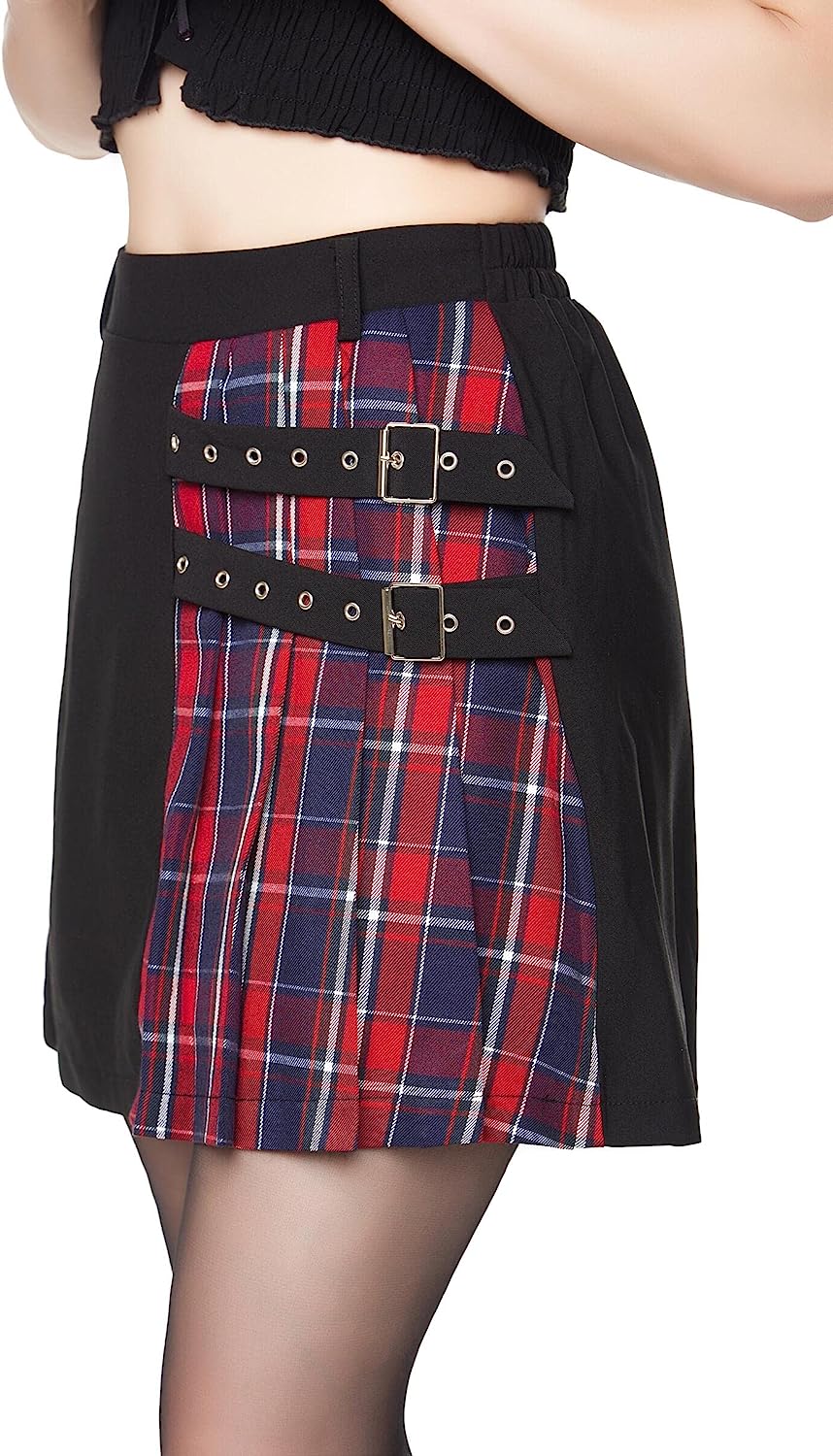 Bigary Women's Goth Skirt Gothic Punk Emo Plaid Pleated Short Skirt - Image 4